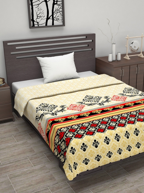 

Divine Casa Beige & Yellow Abstract AC Room 110 GSM Single Bed Dohar