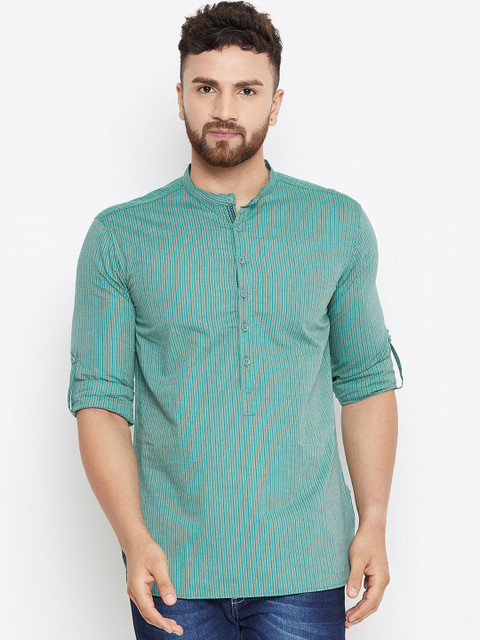 

even Men Green Striped Straight Kurta