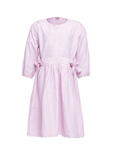 

Oxolloxo Girls White & Pink Striped A-Line Dress