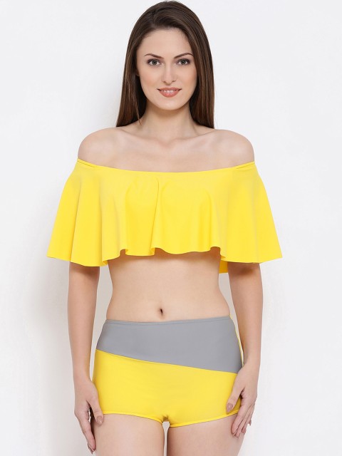 

Clovia Women Yellow & Grey Solid Swimsuit SM0108P07XL