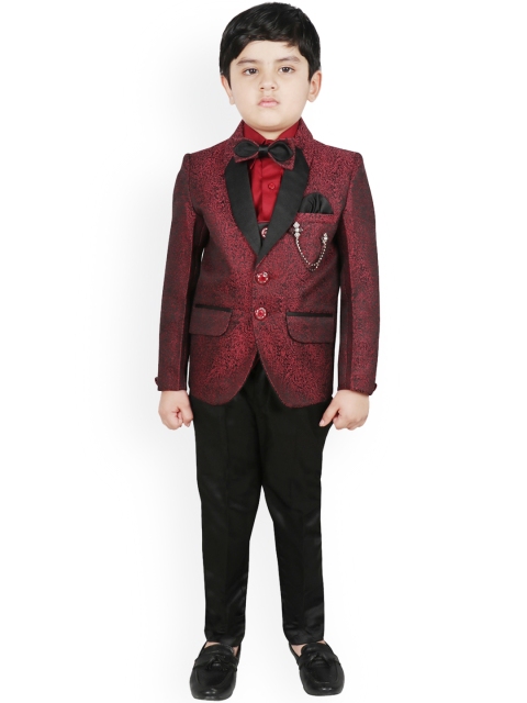 

SG YUVRAJ Boys Red Self Design Regular Fit Tuxedo Suit