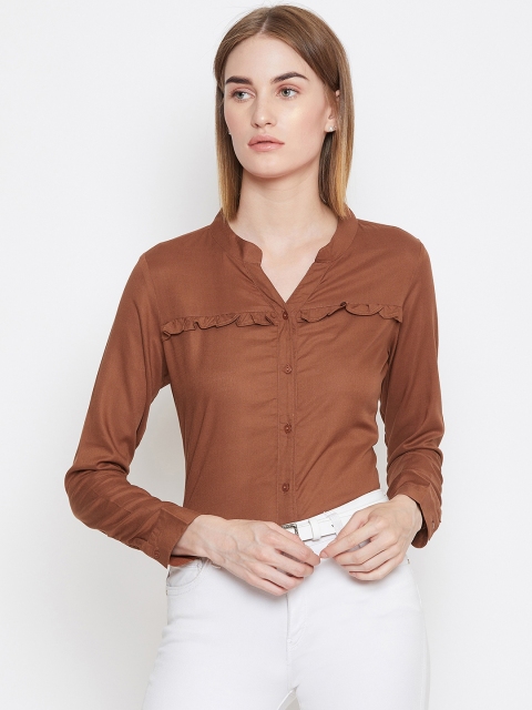 

PURYS Women Brown Smart Regular Fit Solid Casual Shirt