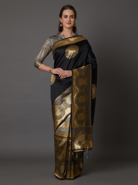 

Mitera Black Silk Blend Woven Design Kanjeevaram Saree