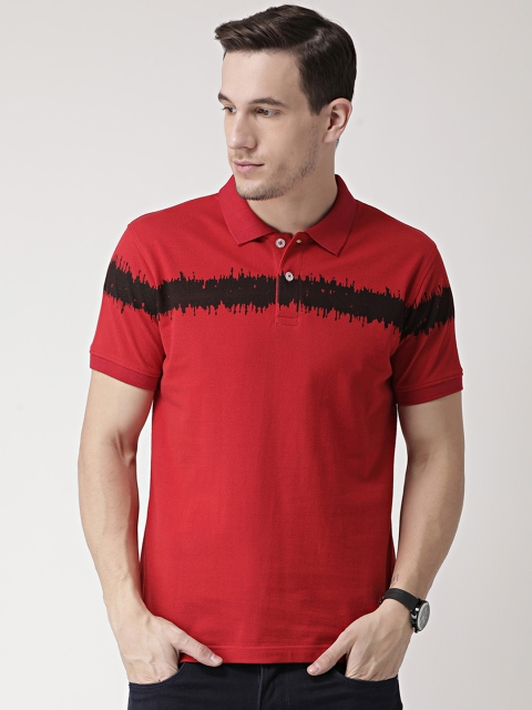 

Club York Men Red Striped Polo Collar T-shirt