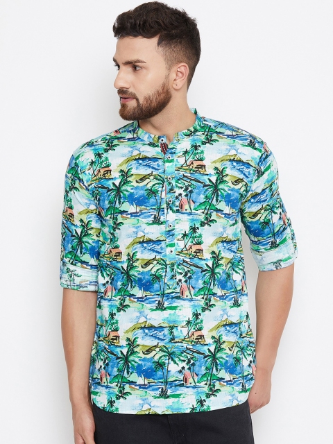 

even Men Blue & Off-White Quirky Printed Straight Kurta