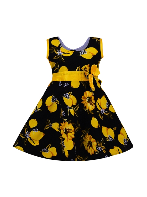

Wish Karo Girls Black & Yellow Printed Fit and Flare Dress