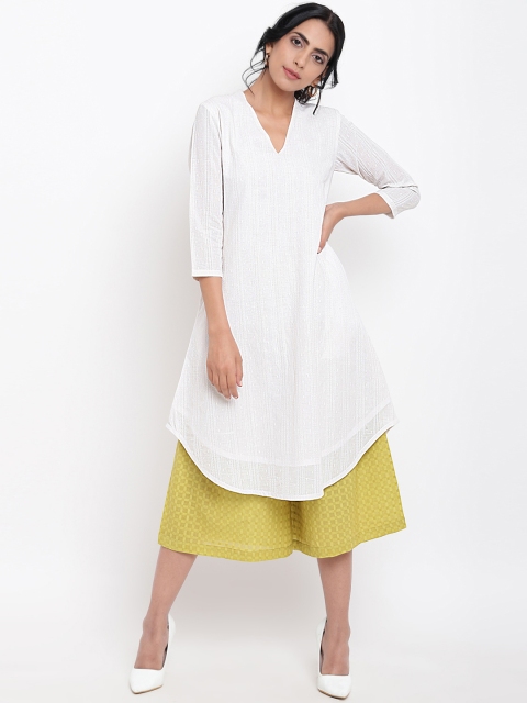 

trueBrowns Women White & Yellow Self Design Kurta with Palazzos