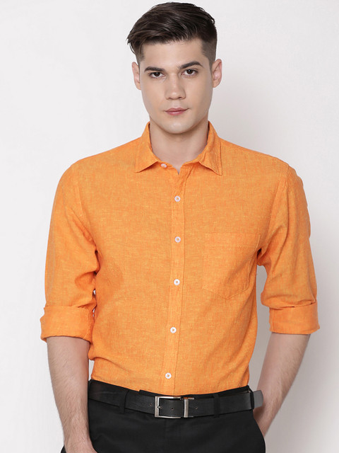 

CAVALLO by Linen Club Men Cotton Linen Orange Organic Rich Blended Formal Shirt