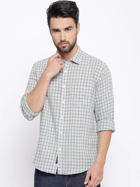 

CAVALLO by Linen Club Men Cotton Linen Off-White Regular Fit Checked Casual Shirt
