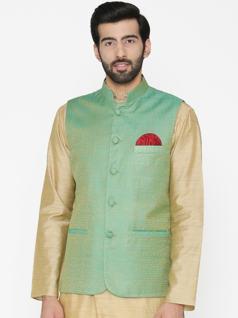 

Wintage Men Green Printed Nehru Jacket