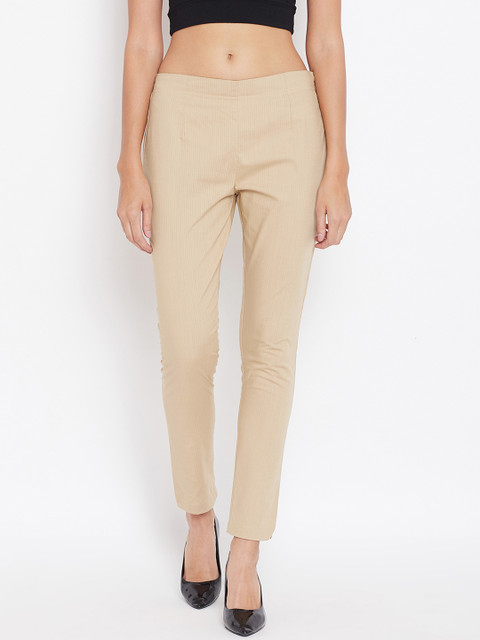 

Ruhaans Women Beige Smart Regular Fit Solid Cigarette Trousers