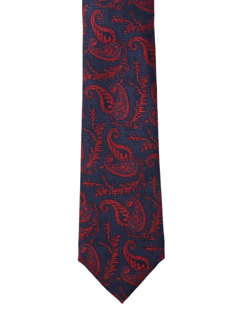 

Calvadoss Navy Blue & Red Woven Design Broad Tie
