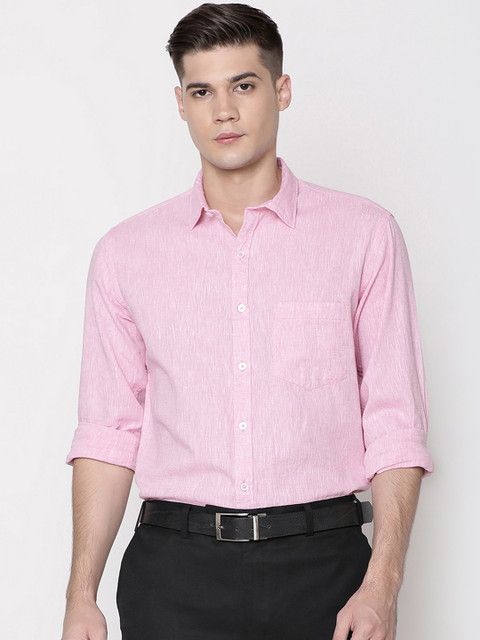 

CAVALLO by Linen Club Men Cotton Linen Pink Regular Fit Organic Rich Blended Formal Shirt