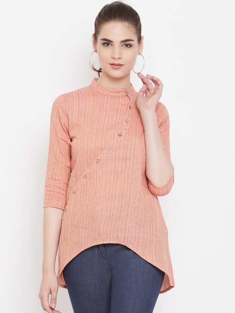 

Ruhaans Women Coral Orange & Yellow Striped Tunic