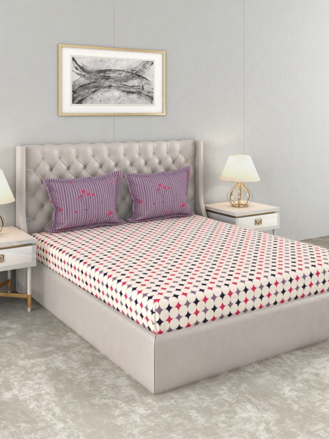 

Trident Multicoloured Geometric 120 TC Cotton 1 Queen Bedsheet with 2 Pillow Covers, Multi