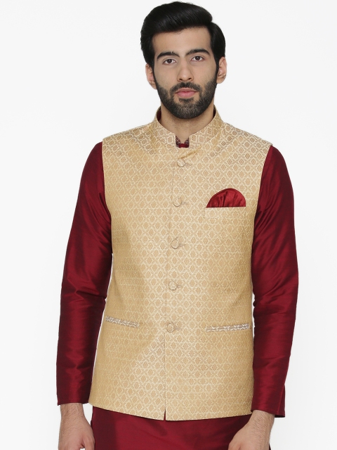 

Wintage Men Cream-Coloured Woven Design Nehru Jacket
