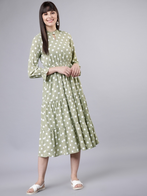 

Tokyo Talkies Women Green Polka Dots Blouson Dress
