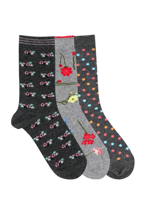 

Mustang Women Pack of 3 Grey Patterned Calf-Length Socks