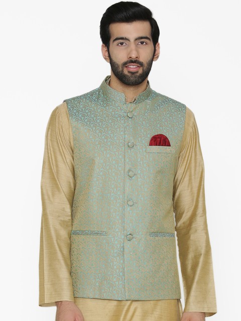 

Wintage Men Blue Woven Design Nehru Jacket