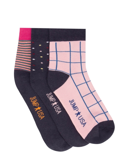 

JUMP USA Women Pack of 3 Black & Pink Patterned Above Ankle-Length Socks