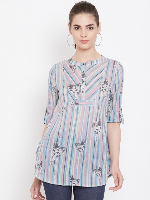 

Ruhaans Women White Striped Shirt Style Top