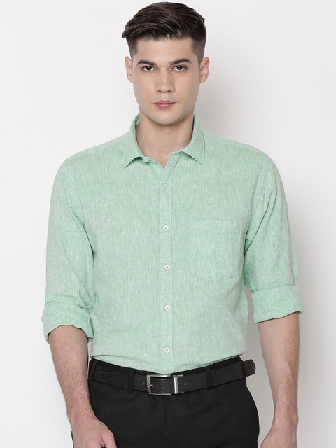 

CAVALLO by Linen Club Men Cotton Linen Green Regular Fit Organic Rich Blended Formal Shirt