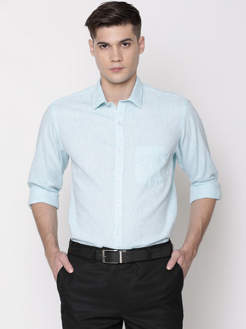 

CAVALLO by Linen Club Men Cotton Linen Blue Regular Fit Organic Rich Blended Formal Shirt