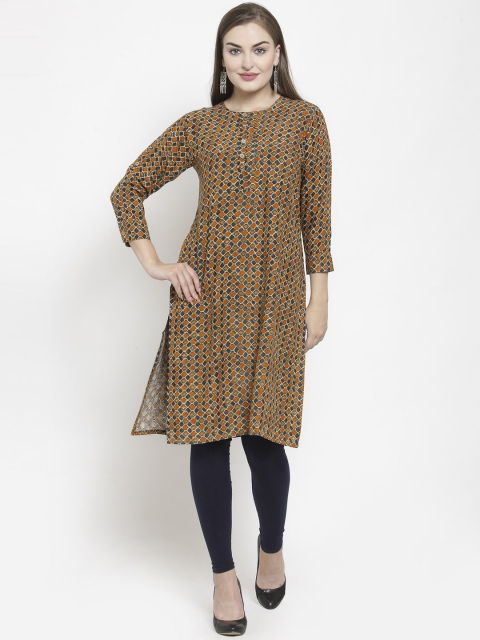 

Purplicious Women Mustard & Blue Printed Straight Kurta