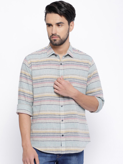 

CAVALLO by Linen Club Men Cotton Linen Multicoloured Regular Fit Striped Casual Shirt, Multi