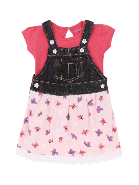 

Pantaloons Baby Girls Blue & Pink Solid T-shirt with Skirt