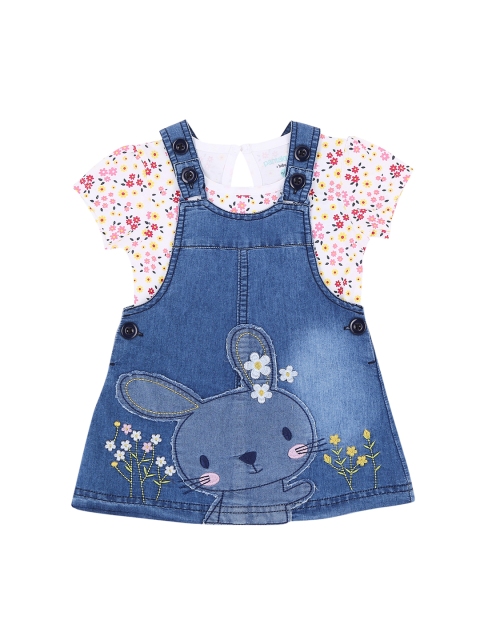 

Pantaloons Baby Girls Blue & White Printed T-shirt with Skirt