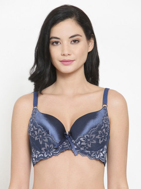 

PrettyCat Blue Self Design Underwired Lightly Padded Push-Up Bra PC-BR-5184-BLU-38B