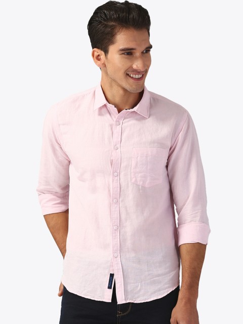 

CAVALLO by Linen Club Men Cotton Linen Pink Regular Fit Solid Casual Shirt