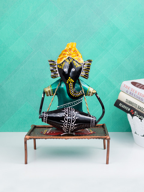 

Golden Peacock Multicoloured Handcrafted Lord Ganesha Showpiece, Multi