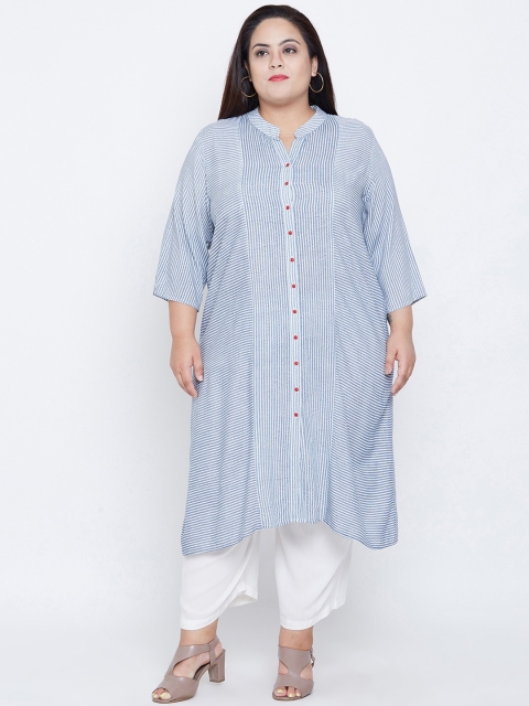 

NuBella Plus Size Women Blue Grey Striped Straight Kurta