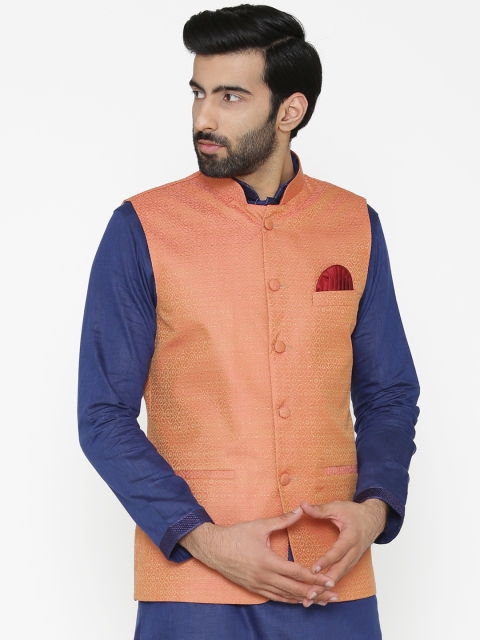 

Wintage Men Orange Woven Design Nehru Jacket