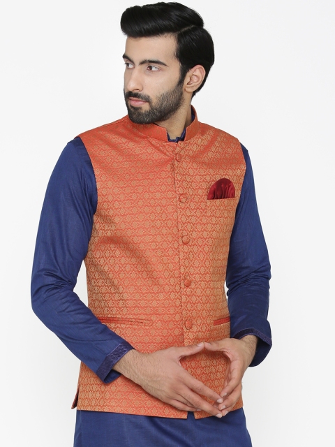 

Wintage Men Orange Printed Nehru Jacket