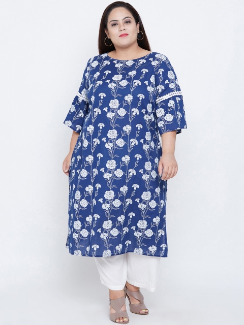 

NuBella Plus Size Women Blue Off-White Floral Print Straight Kurta