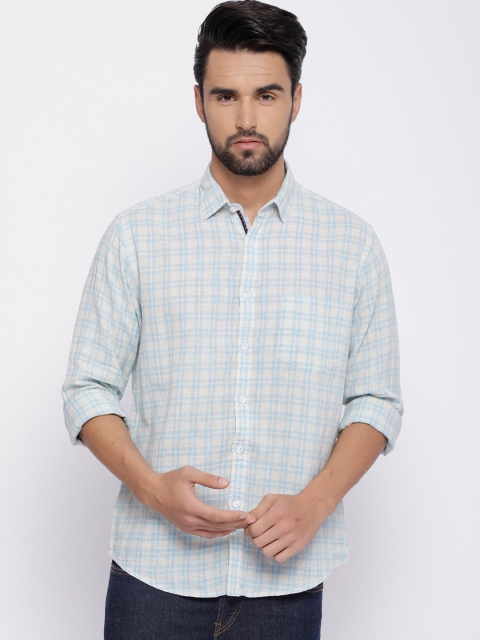 

CAVALLO by Linen Club Men Blue Regular Fit Checked Casual Shirt