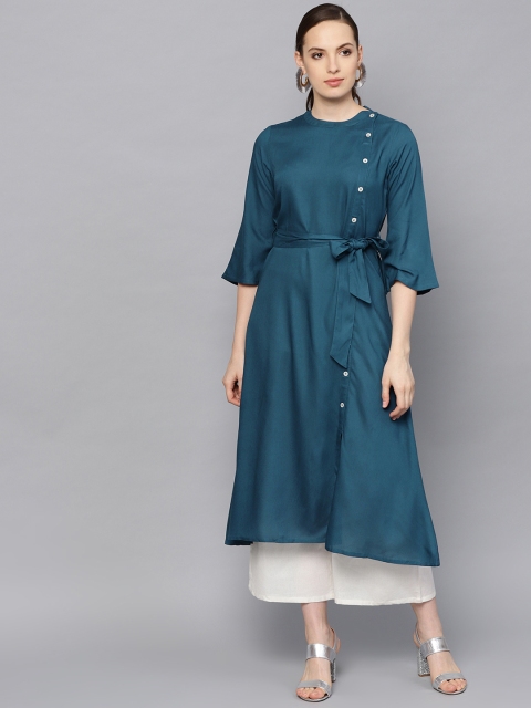 

Varanga Women Teal Blue Solid A-Line Kurta