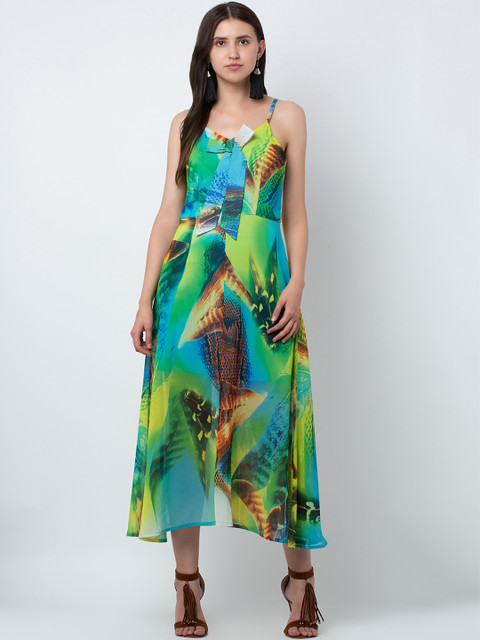 

DODO & MOA Women Multicoloured Printed Fit and Flare Dress, Multi