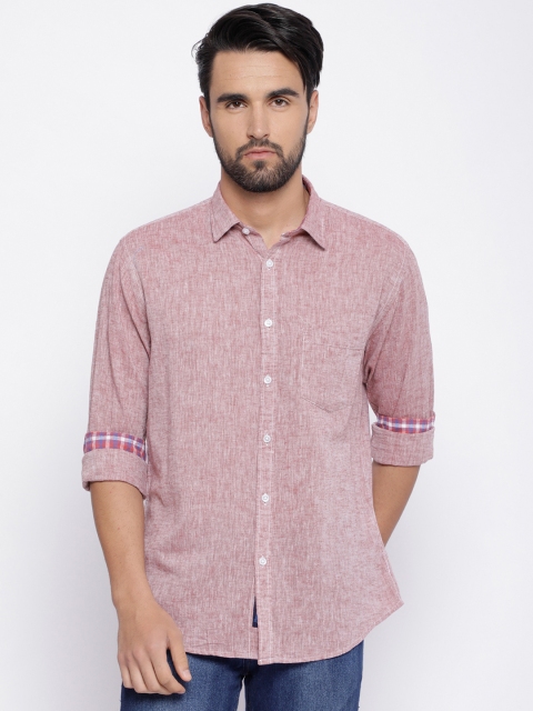 

CAVALLO by Linen Club Men Red & Off-White Regular Fit Solid Casual Linen Shirt