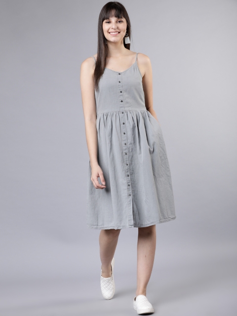 

Tokyo Talkies Women Grey Denim Fit and Flare Dress