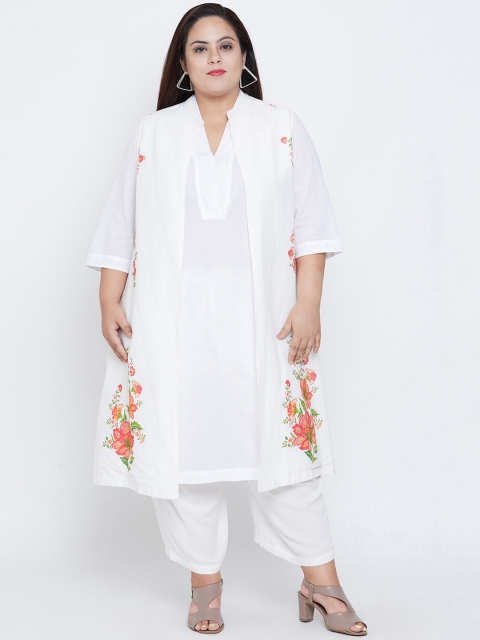 

NuBella Plus Size Women White Printed Open Front Ethnic Jacket