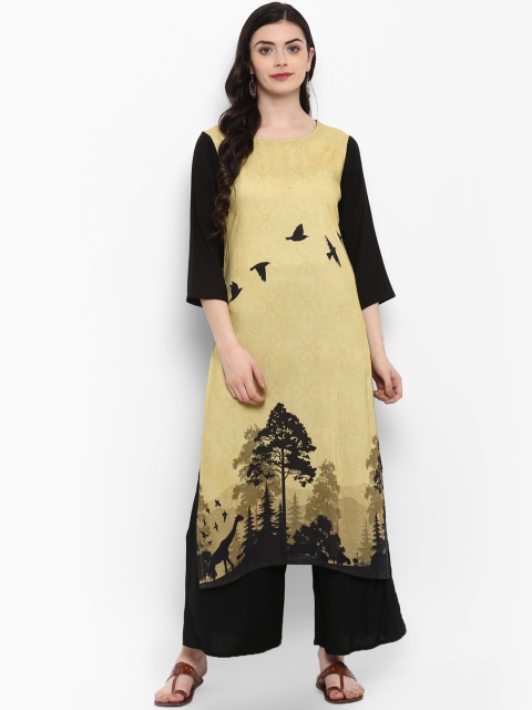 

ZIYAA Women Beige & Black Printed Kurta with Palazzos