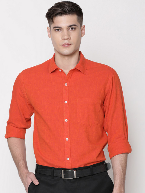 

CAVALLO by Linen Club Men Cotton Linen Red Regular Fit Organic Rich Blended Formal Shirt