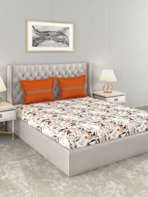 

Trident Brown & Off-White Floral 120 TC Cotton 1 Queen Bedsheet with 2 Pillow Covers