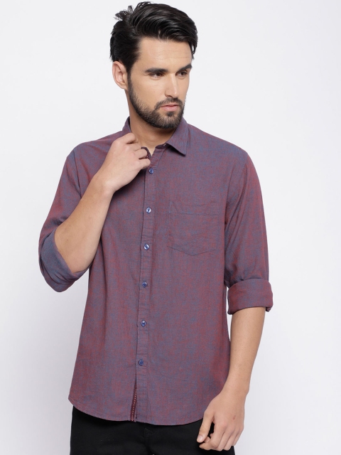 

CAVALLO by Linen Club Men Cotton Linen Maroon Regular Fit Solid Casual Shirt