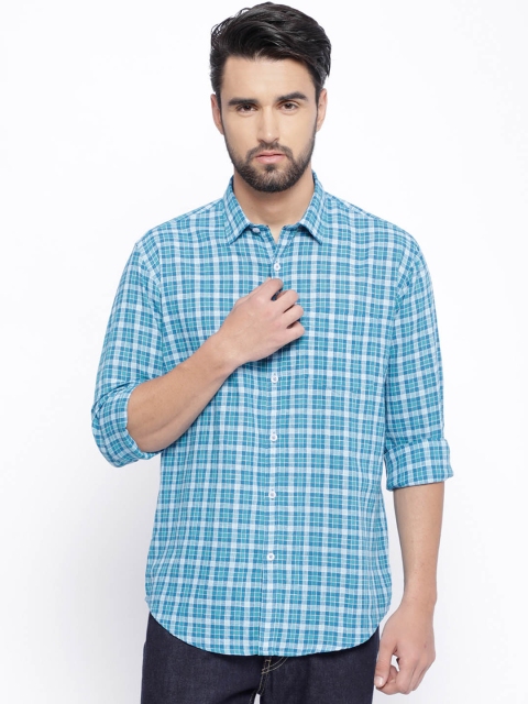 

CAVALLO by Linen Club Men Cotton Linen Blue Regular Fit Checked Casual Shirt