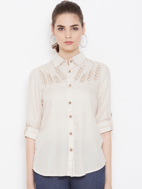 

Ruhaans Women Beige Classic Regular Fit Solid Casual Shirt